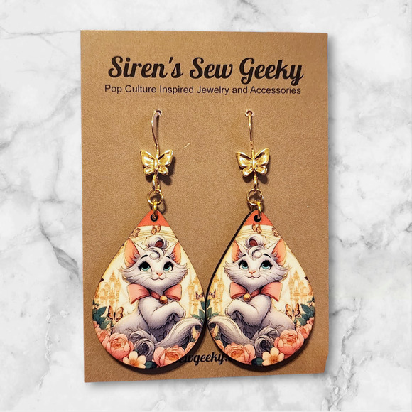 Aristocats Marie Floral Art Nouveau Earrings Disney Paris - Picture 1 of 2